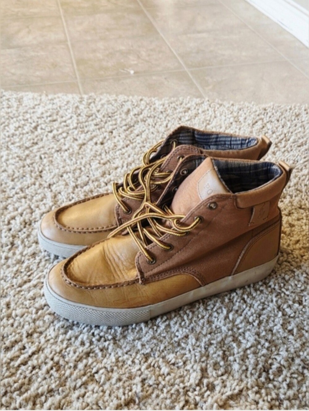 Polo Ralph Lauren Big Boys Canvas/Leather Lace Up Boots SZ 5.5